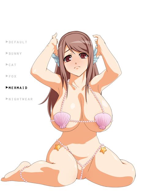 xbooru 1girl arms up barefoot bikini blush breasts brown eyes brown hair cleavage huge breasts