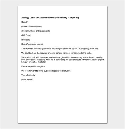 apology letter  delayed shipment sample letter