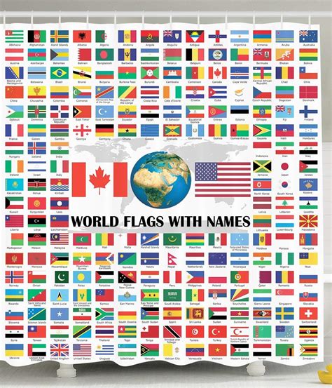 World Country Shower Curtain Flags With Names American Usa