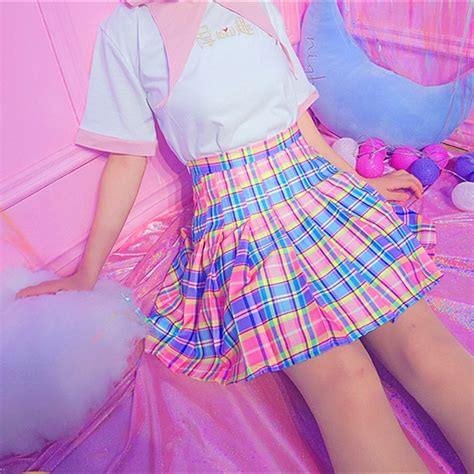 cute colorful pleated skirt sissy dream