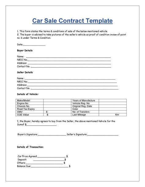 editable  printable vehicle purchase agreement templates