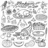 Thanksgiving Coloring Pages Food Turkey Adult Cornucopia Printable Adults Harvest Icons Dinner Pumpkin Colouring Drawing Color Sheets Fall Cakes Doodle sketch template