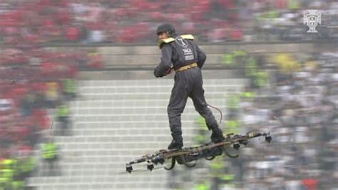 drone riding official flies   stadium  deliver foot