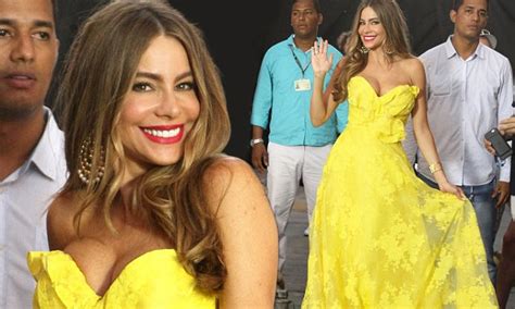 sofia vergara dons yellow gown to film beer commercial in her native colombia daily mail online