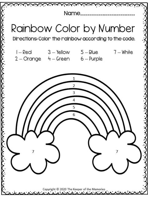 rainbow color  number printables color  number printable