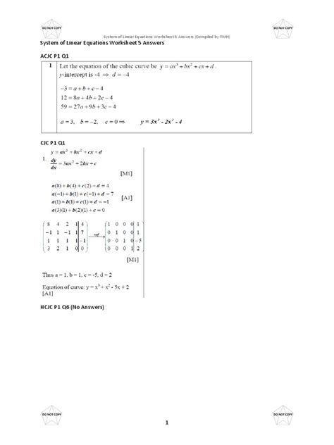 system  linear equations worksheet  answers