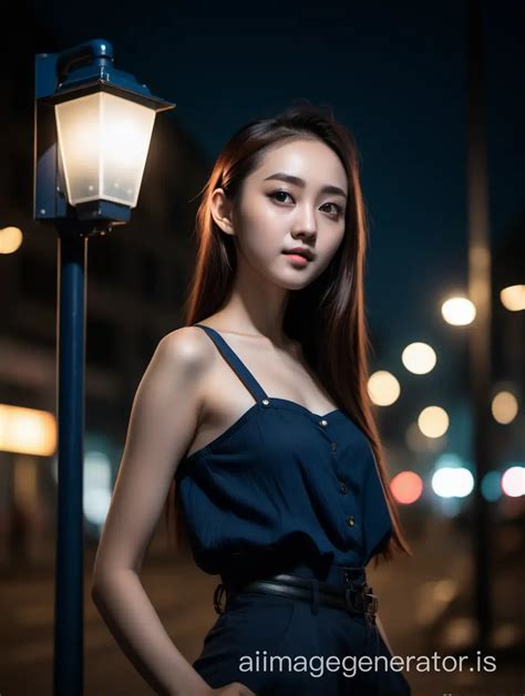 Photorealistic Asian Girl Portrait By Street Light Dilraba Dilmurat