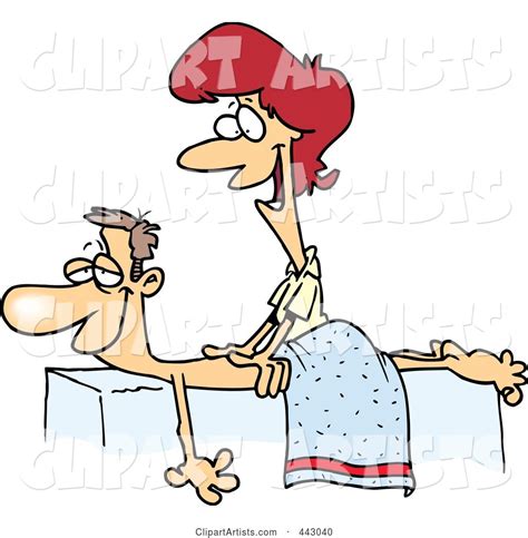 Cartoon Friendly Female Massage Therapist Massaging A Patient Clipart