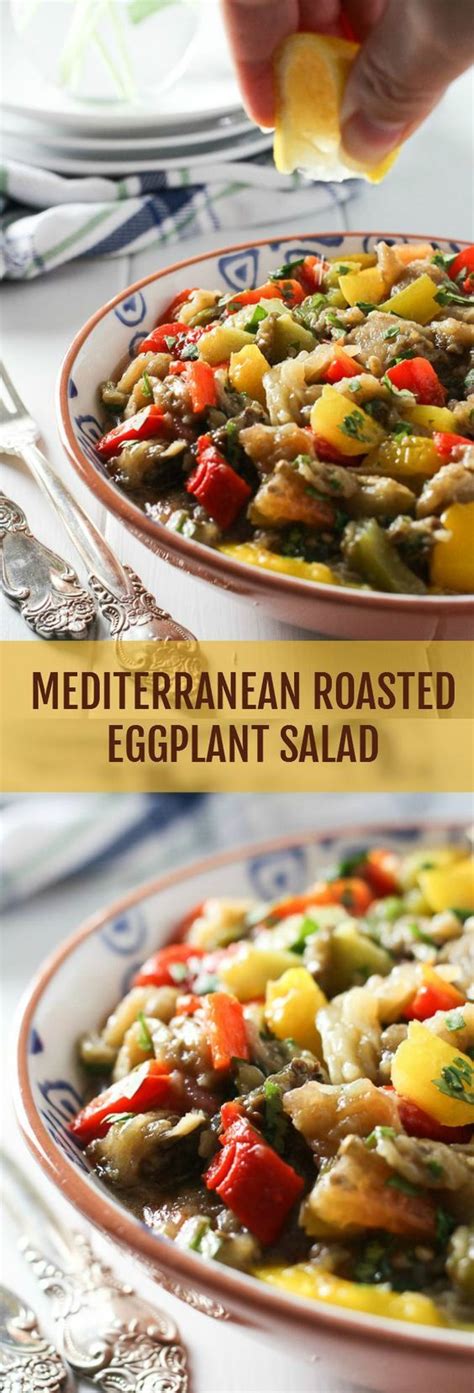 this simple and healthy mediterranean roasted eggplant salad is made