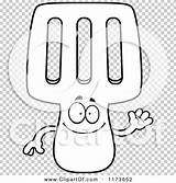 Waving Spatula Mascot Outlined Coloring Clipart Cartoon Vector Thoman Cory sketch template
