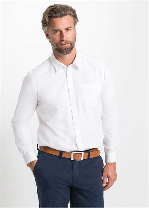basic overhemd met lange mouwen en een borstzak wit