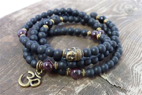mens black matte onyx 108 mala buddha bracelet meditation bracelet