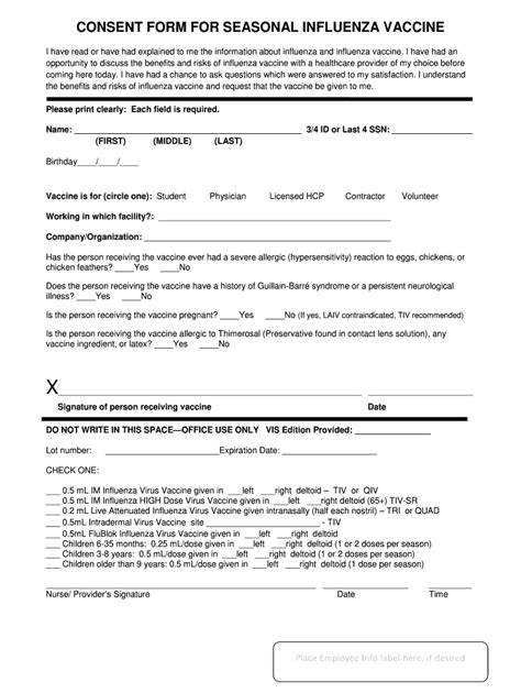 printable flu vaccine consent form fill  printable fillable