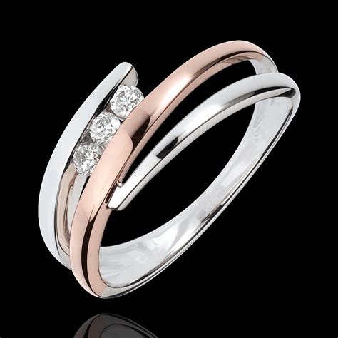 bague de fiancailles nid precieux trio de diamants  diamants  blanc   rose