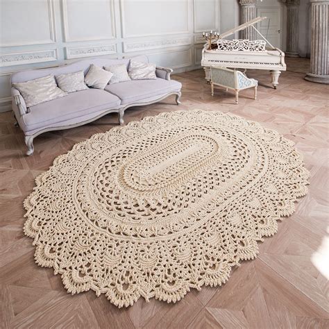 big crochet rug oval area rug  kh    doily rug yarn lace