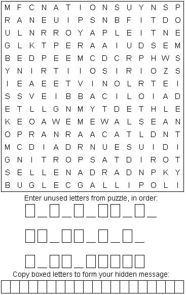 anzac day clue search puzzles combining trivia crosswords and word search puzzles for