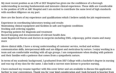 cover letter examples  licensed practical nurse sample letter