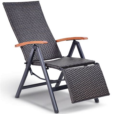 costway patio folding chair lounger recliner chair rattan aluminum
