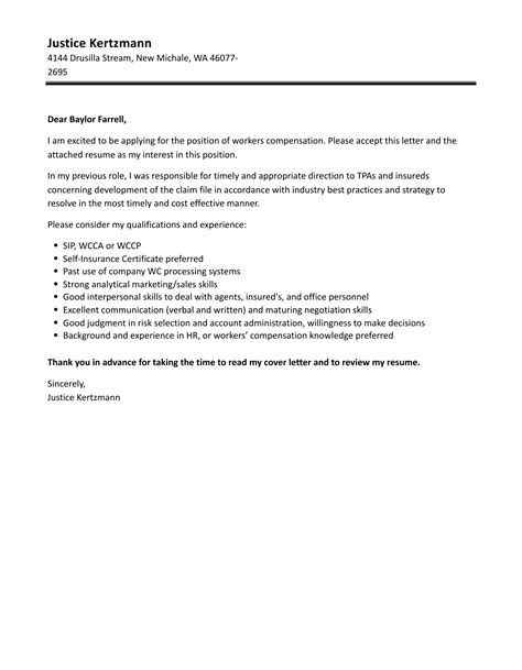 workers compensation cover letter velvet jobs