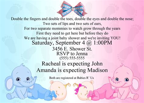 dual elephant baby shower invitation kustom kreations
