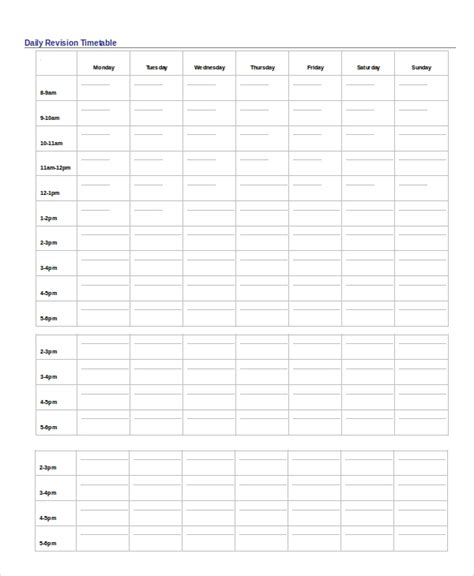 sample revision timetable templates   ms word intended