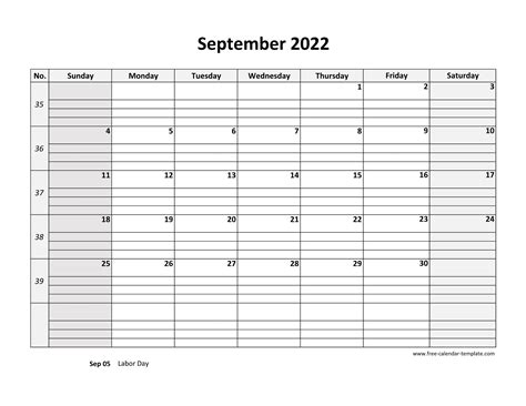 printable september  horizontal calendar academic calendar