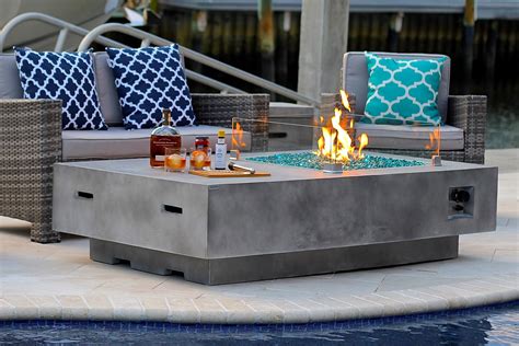 65 Rectangular Modern Concrete Fire Pit Table W Glass Guard And