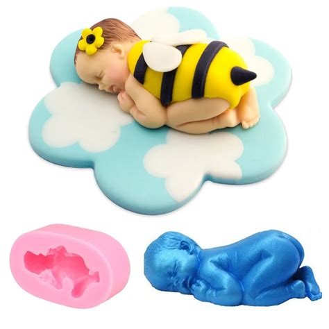 pc sleeping baby fondant silicone mold candy jelly chocolate moulds