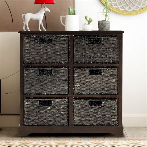 kepooman modern wooden storage cabinet   rattan baskets