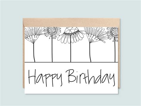 happy birthday printable cards black  white
