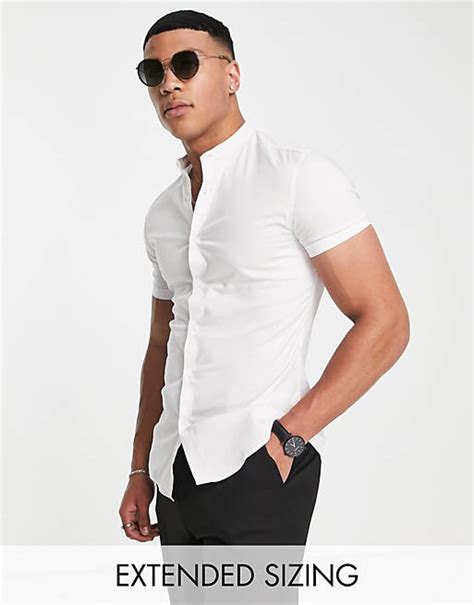 asos design skinny fit shirt  band collar  white asos
