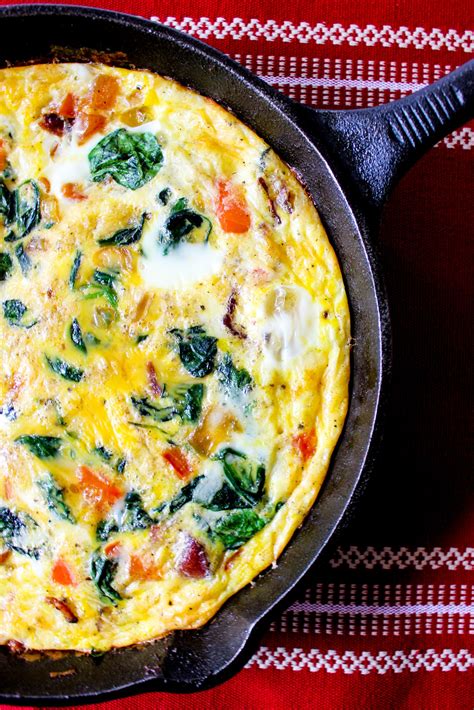 cheesy frittata  bacon peppers spinach  onion allys cooking