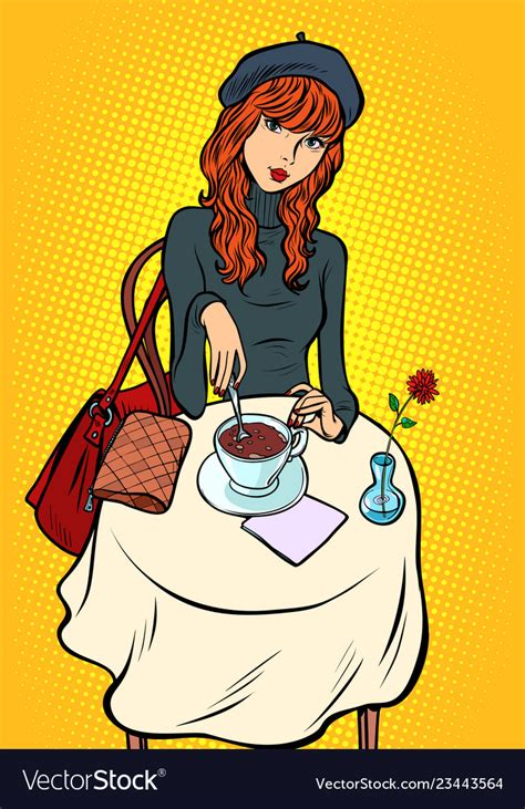 Red Haired Girl In A Cafe Royalty Free Vector Image
