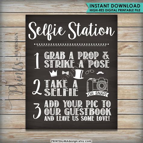 selfie station photobooth printable chalkboard sign snap  photo