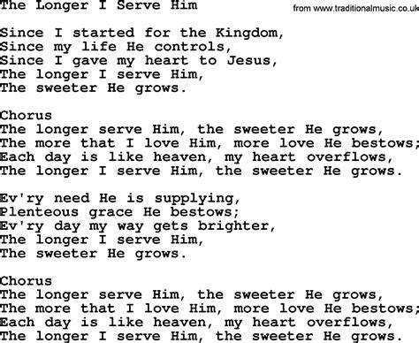 baptist hymnal christian song  longer  serve  lyrics