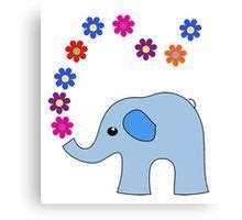 canvas nursery art colorful blue elephant  flowers elephant nursery elephant nursery art
