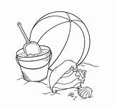 Beach Coloring Drawing Pages Clipart Ball Shovel Kids Outline Sand Sketch Cliparts Toys Bucket Printable Sheets Color Stamps Line Pencil sketch template