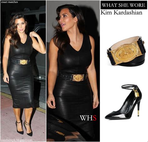 What She Wore Kim Kardashian In Black Leather Dress With