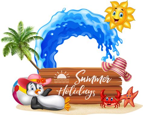 Cartoon Summer Holiday Background With Wooden Plaque