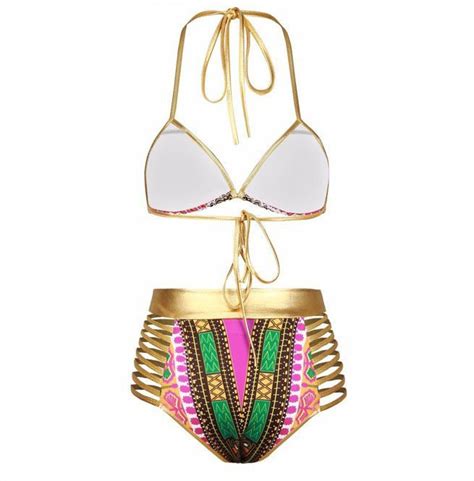 african geometric print gold high waist two piece rebelsmarket