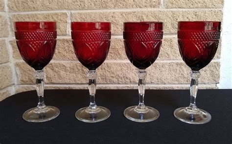 Ruby Red Wine Glasses With Crystal Stems Antique Ruby By Cristal D