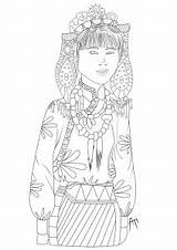 Coloring Tibetan Pages Tibet Adults Woman Costume Traditional Her Adult sketch template