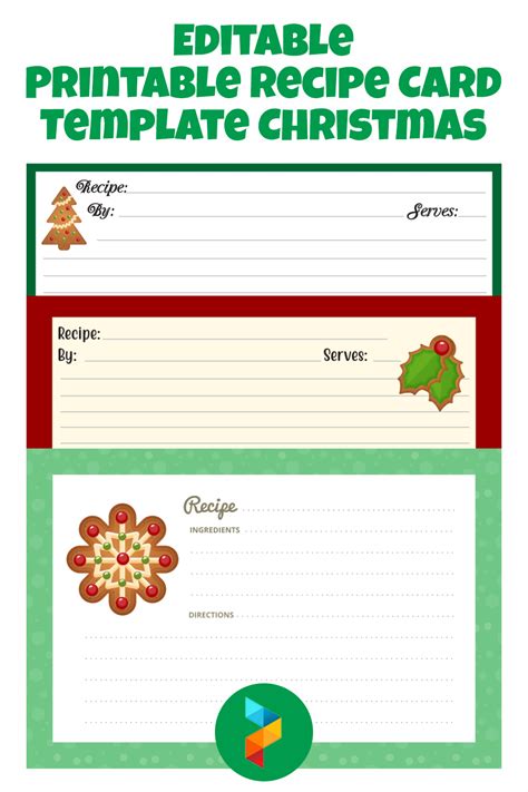 editable printable recipe card template christmas