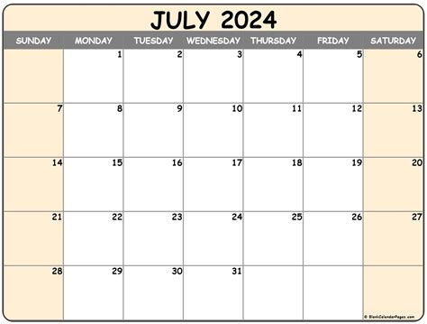 printable calendar july  printable blank world