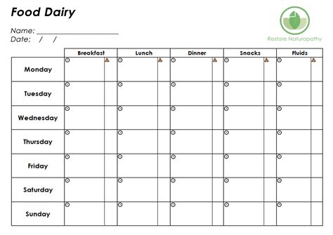 images  printable food diary  week printable weekly food