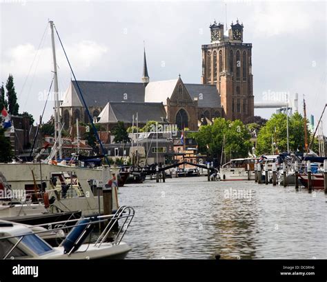 grote kerk boats nieuwe haven dordrecht netherlands stock photo alamy