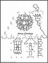 Dot Christmas Coloring Dots Printable Connect Pages Printables House Drawing Games Worksheets Numbers Online Houses Print Activities Crafts Color Choose sketch template