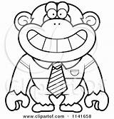 Chimpanzee Shirt Cartoon Coloring Chimp Tie Wearing Clipart Cory Thoman Outlined Vector Monkey Grinning Regarding Notes Clipartof sketch template