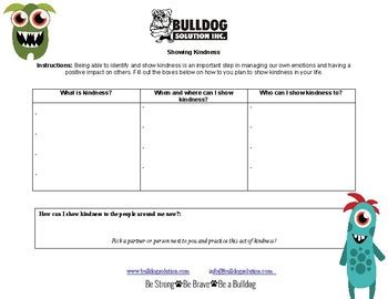 kindness worksheet  bulldog solution teachers pay teachers