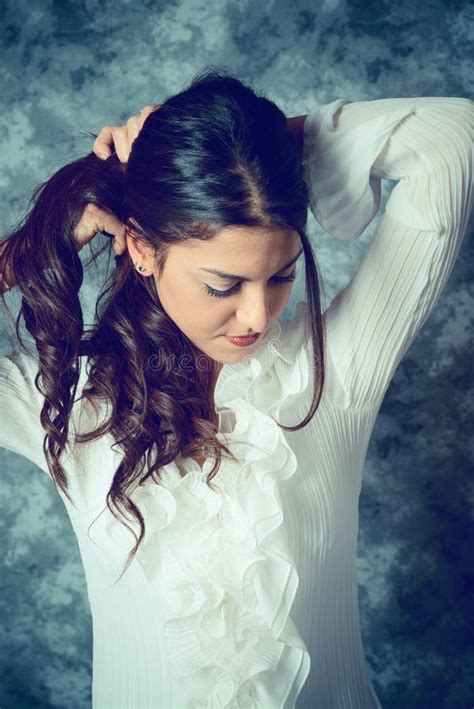 mediterranean young woman  long brown hair stock image image